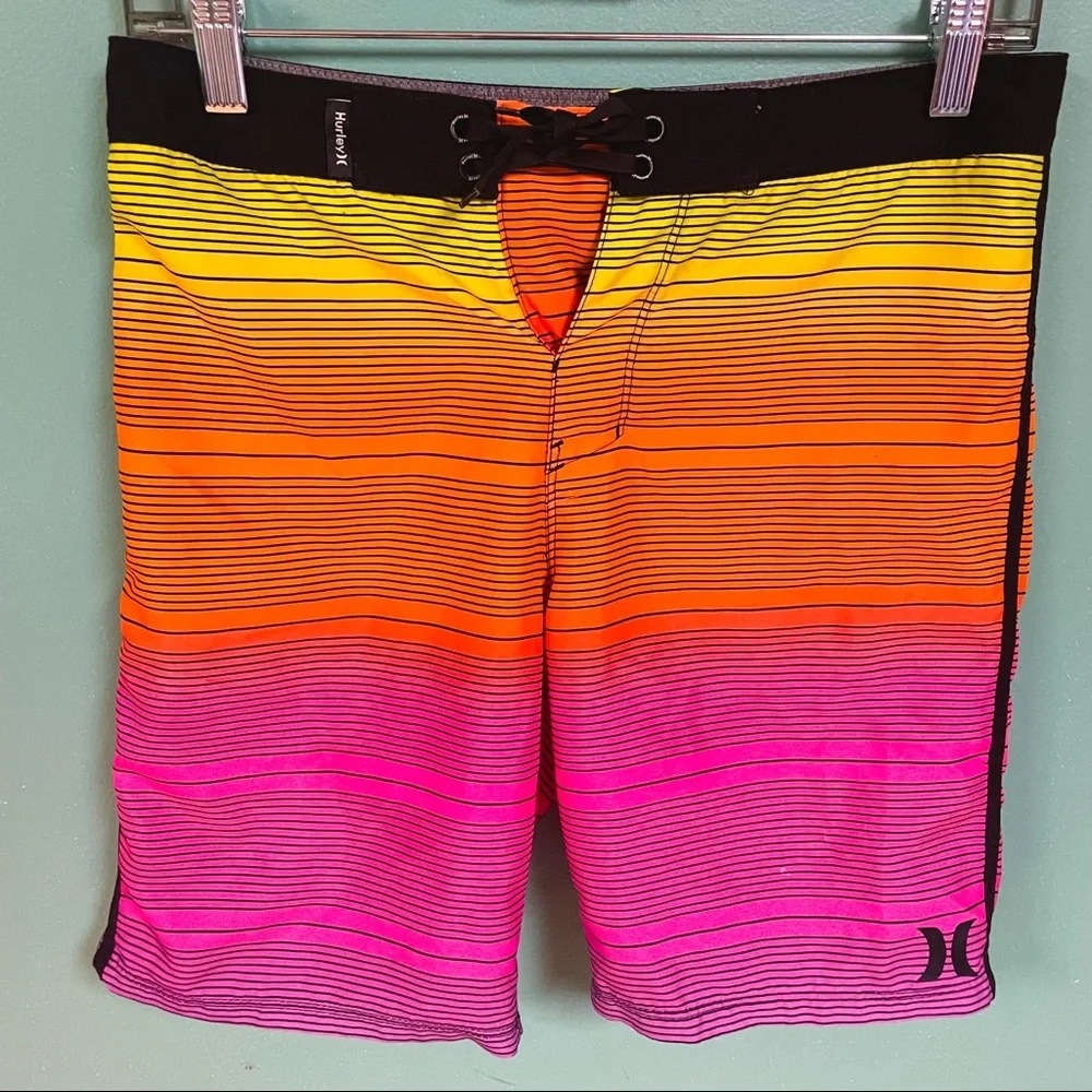 Hurley Yellow Orange & Pink Neon Ombré Shoreline Boardshorts Boys Size 14